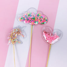 Load image into Gallery viewer, Bling Fairy Cake Toppers - Unicorn, Heart, Crown, Cloud, Shiny Flamingo and More
