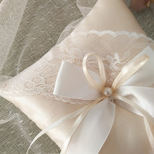 Load image into Gallery viewer, Lace Ribbon Wedding Ring Pillow (Champagne, 15x15cm)