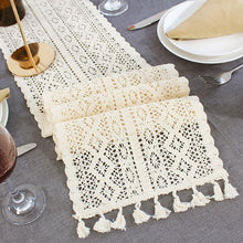 Load image into Gallery viewer, Beige Crochet Lace Table Runner with Tassel Cotton