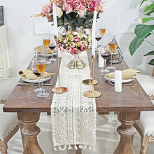 Load image into Gallery viewer, Beige Crochet Lace Table Runner with Tassel Cotton