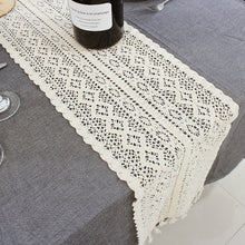 Load image into Gallery viewer, Beige Crochet Lace Table Runner with Tassel Cotton
