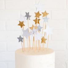 Load image into Gallery viewer, 6 pcs/lot birthday Cake topper - glitter gold silver stars (6 pcs)
