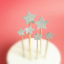 Load image into Gallery viewer, 6 pcs/lot birthday Cake topper - glitter gold silver stars (6 pcs)