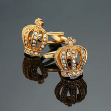 Load image into Gallery viewer, Cufflinks for men (Crown, Crystal, Gold and Silver)