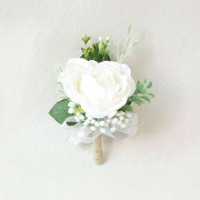 Load image into Gallery viewer, Boutonnieres - White Pink Silk Roses
