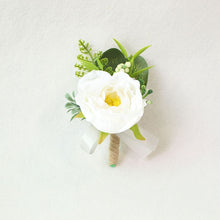 Load image into Gallery viewer, Boutonnieres - White Pink Silk Roses