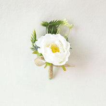 Load image into Gallery viewer, Boutonnieres - White Pink Silk Roses