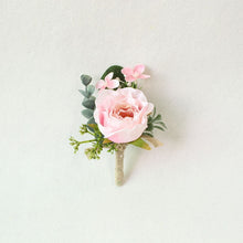 Load image into Gallery viewer, Boutonnieres - White Pink Silk Roses