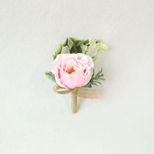 Load image into Gallery viewer, Boutonnieres - White Pink Silk Roses