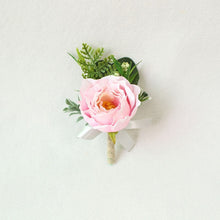 Load image into Gallery viewer, Boutonnieres - White Pink Silk Roses