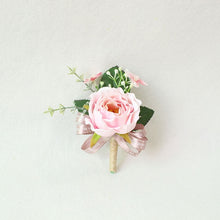 Load image into Gallery viewer, Boutonnieres - White Pink Silk Roses