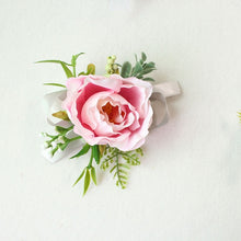 Load image into Gallery viewer, Boutonnieres - White Pink Silk Roses