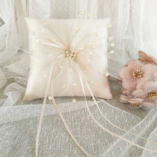 Load image into Gallery viewer, Lace Ribbon Wedding Ring Pillow (Champagne, 15x15cm)