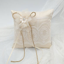 Load image into Gallery viewer, Lace Ribbon Wedding Ring Pillow (Champagne, 15x15cm)